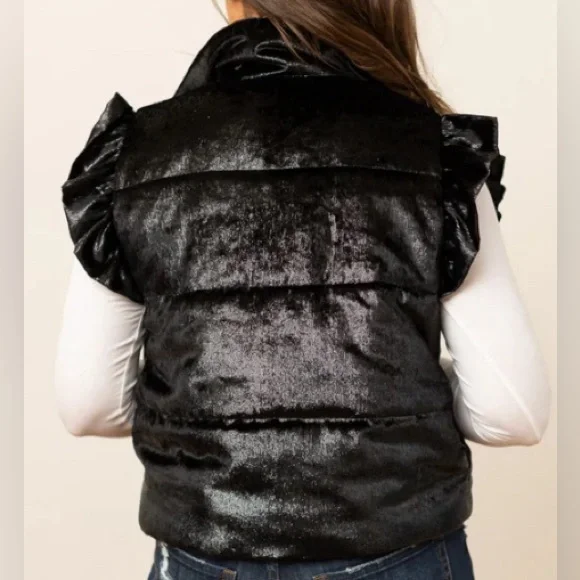 Grace & Emma Shimmer Ruffle Sleeve Puffer Vest - Picture 2 of 4